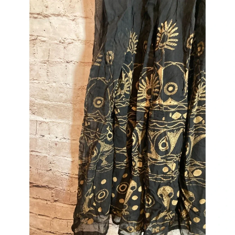 Vintage Together! Skirt Womens 1X Black & Gold Organza Midi‎ Flare Pleated Plus